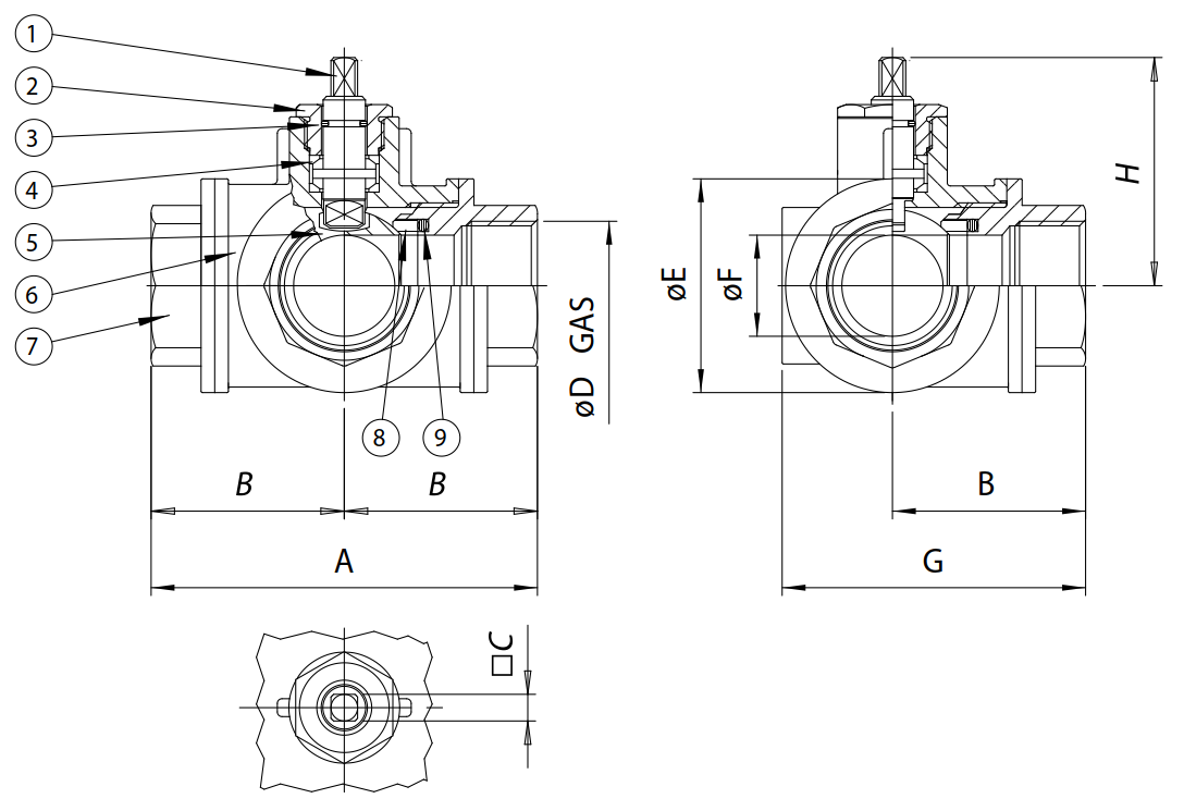 黃銅三通球閥結構圖